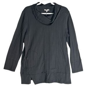 Habitat NWT Sz M Steady Stream Cowl‎ Pocket Tunic Top Linen Blend Black Crinkle